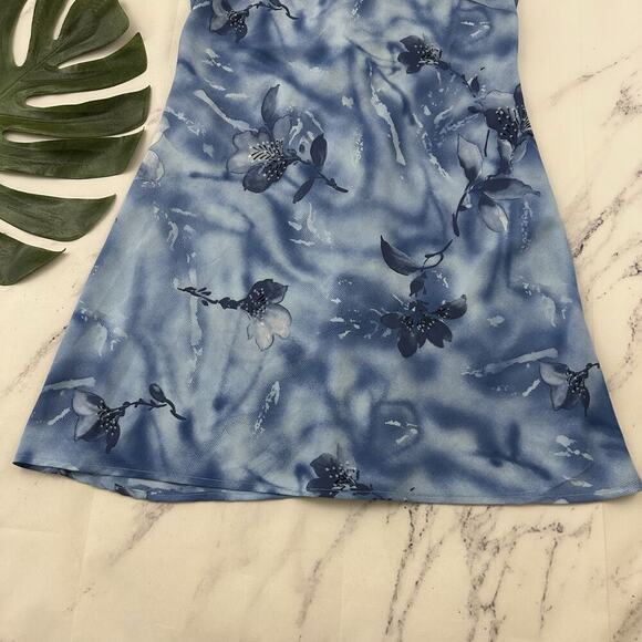 DBY Womens Vintage Y2k Mini Slip Dress Size 12 P Blue Floral Lace Up Back - Picture 4 of 9